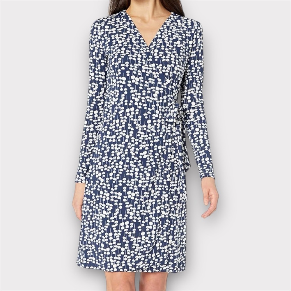 Navy & White Floral Wrap Dress